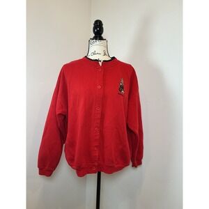 Vintage Montana Bear Embroidered Button Down Cardigan‎ Red Sweatshirt Cute Comfy